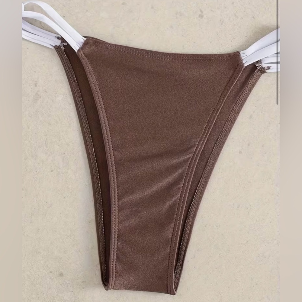 Brown White Halter High Cut Bikini Set - Picture 5 of 7